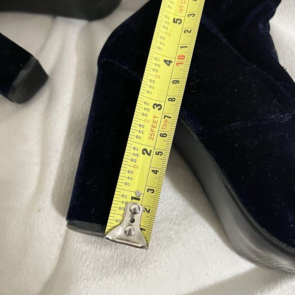 Steve Madden EDIT Ankle Boots Sz 8 Blue Velvet Side Zip Block Heel Party Y2K - Picture 6 of 9